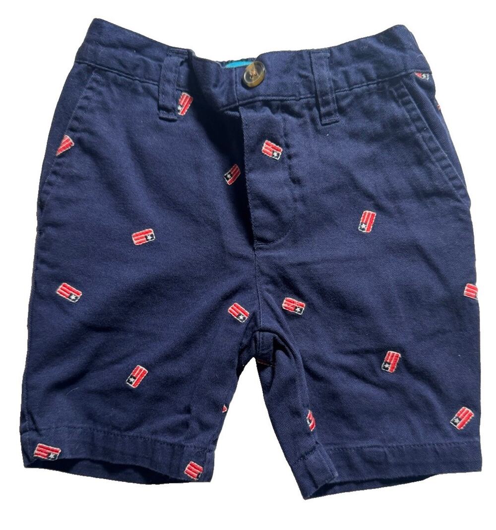 Lightning Bug Boys Shorts 3T Navy Blue Patriotic Embroidered Chino